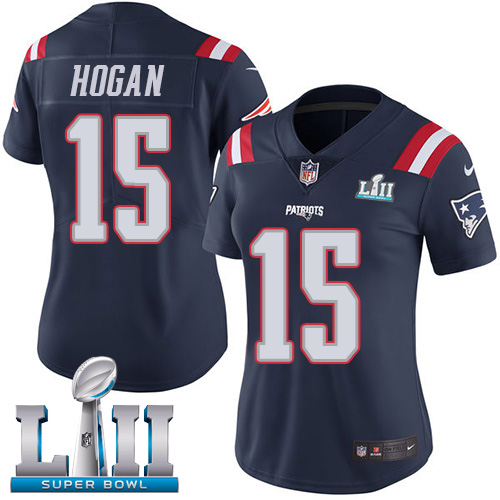 Nike Patriots #15 Chris Hogan Navy Blue Super Bowl LII Women's Stitched NFL Limited Rush Jersey